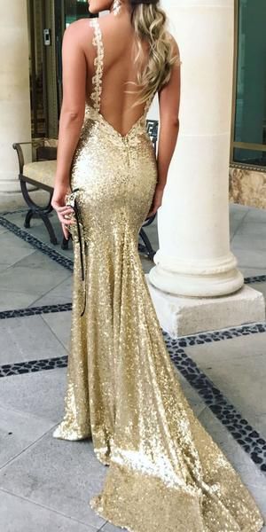 Back Gold Sequins Evening Dress ...